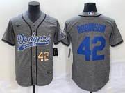 Wholesale Cheap Men's Los Angeles Dodgers #42 Jackie Robinson Number Grey Gridiron Cool Base Stitched Baseball Jersey