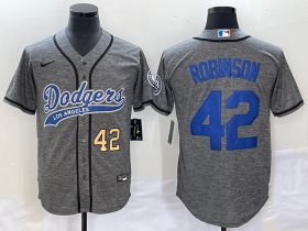 Wholesale Cheap Men\'s Los Angeles Dodgers #42 Jackie Robinson Number Grey Gridiron Cool Base Stitched Baseball Jersey