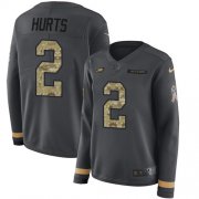 Wholesale Cheap Nike Eagles #2 Jalen Hurts Anthracite Salute to Service Women's Stitched NFL Limited Therma Long Sleeve Jersey