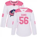 Wholesale Cheap Adidas Blue Jackets #56 Marko Dano White/Pink Authentic Fashion Women's Stitched NHL Jersey