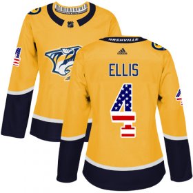 Wholesale Cheap Adidas Predators #4 Ryan Ellis Yellow Home Authentic USA Flag Women\'s Stitched NHL Jersey