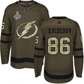 Cheap Adidas Lightning #86 Nikita Kucherov Green Salute to Service Youth 2020 Stanley Cup Champions Stitched NHL Jersey