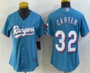 Cheap Women's Texas Rangers #32 Evan Carter Light Blue Team Logo Cool Base Jersey
