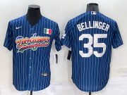 Wholesale Cheap Men's Los Angeles Dodgers #35 Cody Bellinger Rainbow Blue Red Pinstripe Mexico Cool Base Nike Jersey