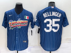 Wholesale Cheap Men\'s Los Angeles Dodgers #35 Cody Bellinger Rainbow Blue Red Pinstripe Mexico Cool Base Nike Jersey