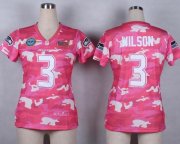 Wholesale Cheap Nike Seahawks #3 Russell Wilson Pink Women's Stitched NFL Elite Camo Fashion Jersey