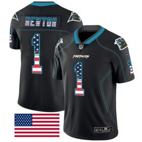 Wholesale Cheap Nike Panthers #1 Cam Newton Black Men\'s Stitched NFL Limited Rush USA Flag Jersey