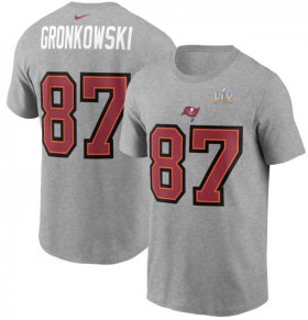 Wholesale Cheap Men\'s Tampa Bay Buccaneers Rob Gronkowski Nike Heathered Gray Super Bowl LV Champions Name & Number T-Shirt