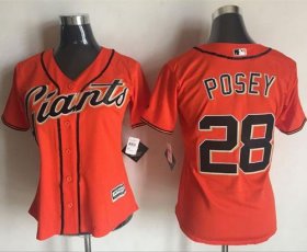 Wholesale Cheap Giants #28 Buster Posey Orange Women\'s Alternate Stitched MLB Jersey