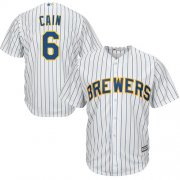 Wholesale Cheap Brewers #6 Lorenzo Cain White(Blue Strip) New Cool Base Stitched MLB Jersey