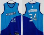 Wholesale Cheap Men's Milwaukee Bucks #34 Giannis Antetokounmpo Blue Nike 2021 Swingman Stitched NBA Jersey