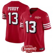 Cheap Men's San Francisco 49ers #13 Brock Purdy Red 2023 F.U.S.E. NFC West Champions Patch Alternate Football Stitched Jersey