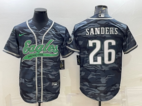 Wholesale Cheap Men\'s Philadelphia Eagles #26 Miles Sanders Grey Camo With Patch Cool Base Stitched Baseball Jersey