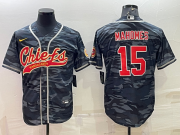 Wholesale Cheap Men's Kansas City Chiefs Blank #15 Patrick Mahomes Grey Navy Camo With Patch Cool Base Stitched Baseball Jersey