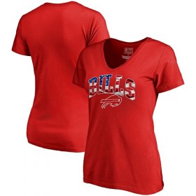 Wholesale Cheap Women\'s Buffalo Bills NFL Pro Line by Fanatics Branded Red Banner Wave V-Neck T-Shirt