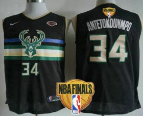 Wholesale Cheap Men\'s Milwaukee Bucks #34 Giannis Antetokounmpo Black 2021 Finals Patch City Edition NBA Swingman Jersey