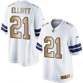 Wholesale Cheap Nike Cowboys #21 Ezekiel Elliott White Men\'s Stitched NFL Limited Gold Jersey