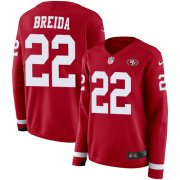 Wholesale Cheap Nike 49ers #22 Matt Breida Red Team Color Women's Stitched NFL Limited Therma Long Sleeve Jersey