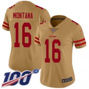 Wholesale Cheap Nike 49ers #16 Joe Montana Gold Women's Stitched NFL Limited Inverted Legend 100th Season Jersey