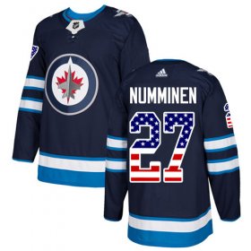Wholesale Cheap Adidas Jets #27 Teppo Numminen Navy Blue Home Authentic USA Flag Stitched NHL Jersey