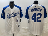 Cheap Men's Los Angeles Dodgers #42 Jackie Robinson White Blue Fashion Stitched Cool Base Limited Jersey