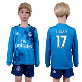 Wholesale Cheap Real Madrid #17 Lucas V. Sec Away Long Sleeves Kid Soccer Club Jersey