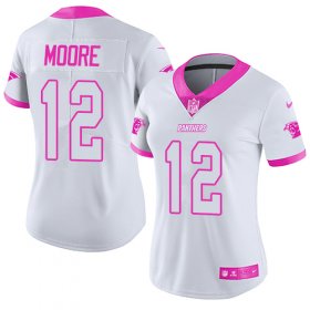 Wholesale Cheap Nike Panthers #12 DJ Moore White/Pink Women\'s Stitched NFL Limited Rush Fashion Jersey