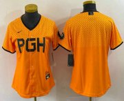 Wholesale Cheap Women's Pittsburgh Pirates Blank Clemente Yellow 2023 City Connect Stitched Jersey1