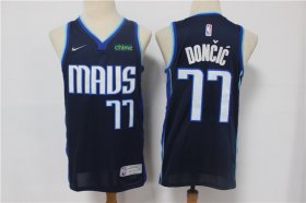 Wholesale Cheap Men\'s Dallas Mavericks #77 Luka Doncic Navy Blue Nike Swingman 2021 Earned Edition Stitched Jersey With Sponsor Logo