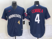 Wholesale Cheap Men's Minnesota Twins #4 Carlos Correa Number 2023 Navy Blue Cool Base Stitched Jersey