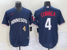 Wholesale Cheap Men\'s Minnesota Twins #4 Carlos Correa Number 2023 Navy Blue Cool Base Stitched Jersey