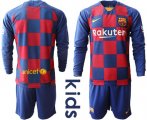 Wholesale Cheap Barcelona Blank Home Long Sleeves Kid Soccer Club Jersey