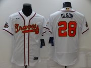 Wholesale Cheap Men's Atlanta Braves #28 Matt Olson 2022 White Gold World Series Champions Program Flex Base Stitched Baseball Jersey
