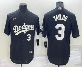 Wholesale Cheap Men\'s Los Angeles Dodgers #3 Chris Taylor Number Black Turn Back The Clock Stitched Cool Base Jersey