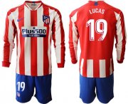 Wholesale Cheap Atletico Madrid #19 Lucas Home Long Sleeves Soccer Club Jersey