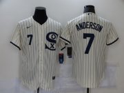 Wholesale Cheap Men's Chicago White Sox #7 Tim Anderson 2021 Cream Navy Field of Dreams Number Flex Base Stitched Jersey