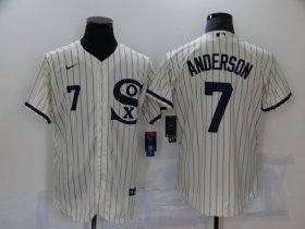 Wholesale Cheap Men\'s Chicago White Sox #7 Tim Anderson 2021 Cream Navy Field of Dreams Number Flex Base Stitched Jersey