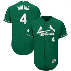 Wholesale Cheap St. Louis Cardinals #4 Yadier Molina Majestic St. Patrick\'s Day Flex Base Authentic Collection Celtic Player Jersey Green