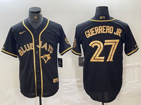 Cheap Men\'s Toronto Blue Jays #27 Vladimir Guerrero Jr Black Gold Cool Base Stitched Baseball Jersey