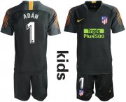 Wholesale Cheap Atletico Madrid #1 Adan Black Goalkeeper Kid Soccer Club Jersey