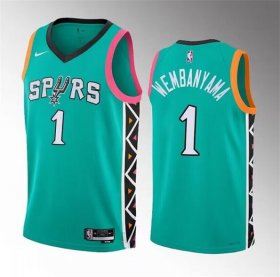 Wholesale Cheap Men\'s San Antonio Spurs #1 Victor Wembanyama Teal 2022-23 City Edition Swingman Stitched Basketball Jersey