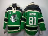 Wholesale Cheap Blackhawks #81 Marian Hossa Green St. Patrick's Day McNary Lace Hoodie Stitched NHL Jersey
