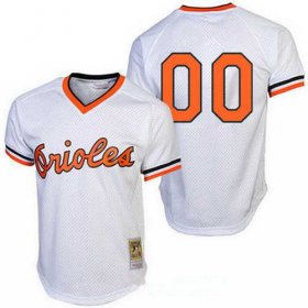 Wholesale Cheap Men\'s Baltimore Orioles White Mesh Batting Practice Throwback Majestic Cooperstown Collection Custom Baseball Jersey