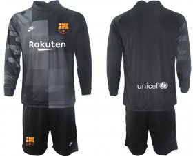 Wholesale Cheap Men 2021-2022 Club Barcelona black goalkeeper Long Sleeve blank Soccer Jersey