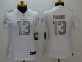 Wholesale Cheap Nike Dolphins #13 Dan Marino White Women\'s Stitched NFL Limited Platinum Jersey
