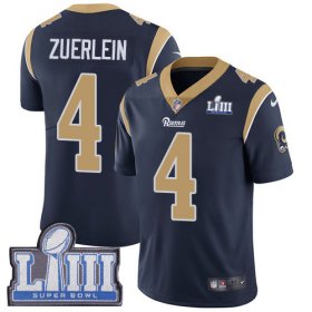 Wholesale Cheap Nike Rams #4 Greg Zuerlein Navy Blue Team Color Super Bowl LIII Bound Men\'s Stitched NFL Vapor Untouchable Limited Jersey