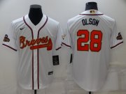 Wholesale Cheap Men's Atlanta Braves #28 Matt Olson 2022 White Gold World Series Champions Program Cool Base Stitched Baseball Jersey