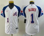 Wholesale Cheap Youth Atlanta Braves #1 Ozzie Albies Number White 2023 City Connect Cool Base Stitched Jersey1