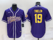 Wholesale Cheap Men's Minnesota Vikings #19 Adam Thielen Purple Yellow With Patch Cool Base Stitched Baseball Jersey
