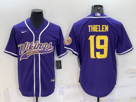 Wholesale Cheap Men\'s Minnesota Vikings #19 Adam Thielen Purple Yellow With Patch Cool Base Stitched Baseball Jersey